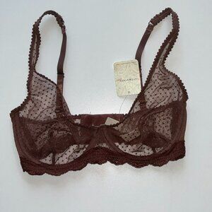 Intimately Free People Midweek Dotted Mesh Underwire Bra in Mocha Size 32D